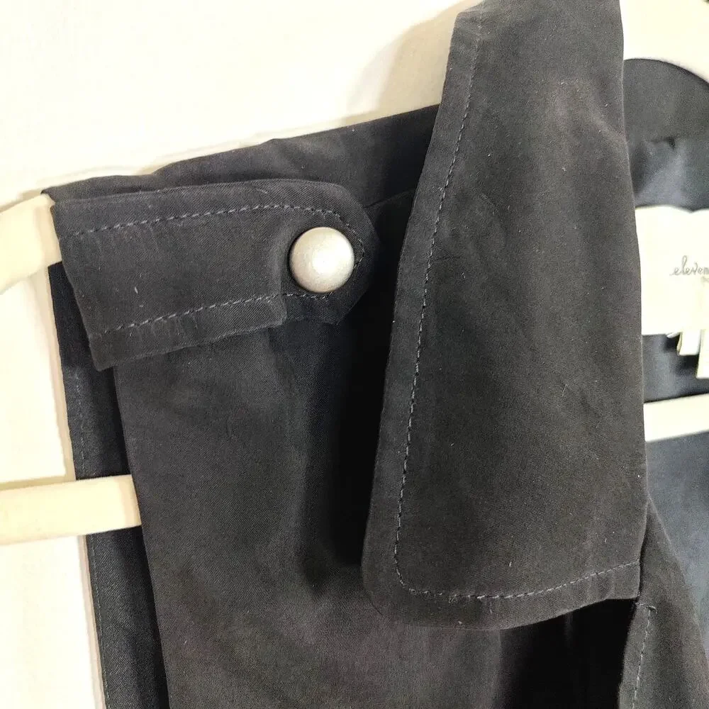 Anthropologie Elevenses Cupro Drape Utility Long Vest Black L